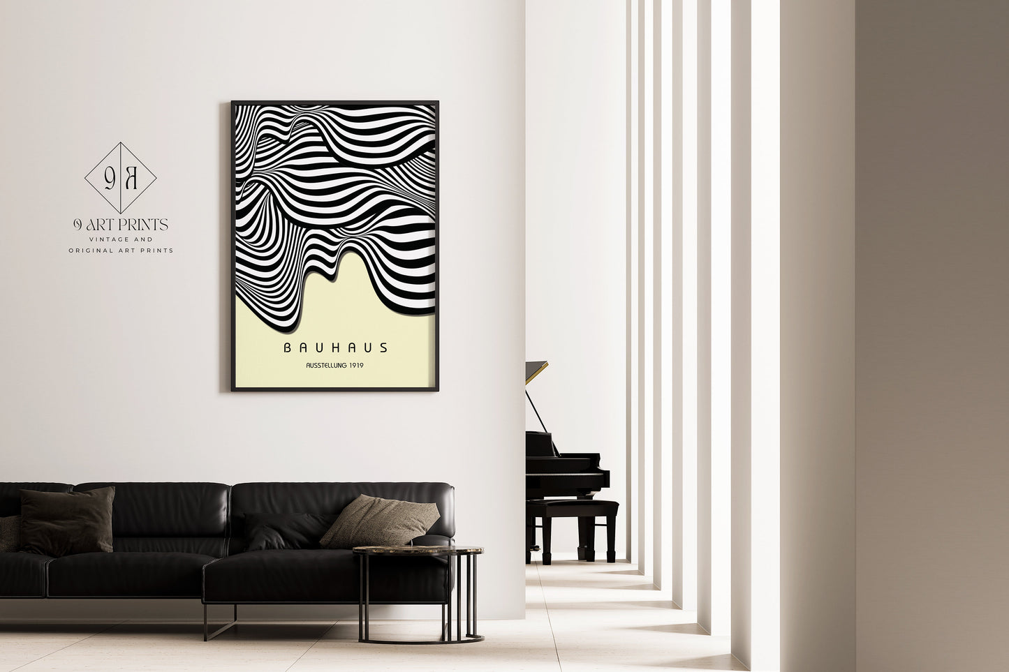 Framed Cream Bauhaus Poster Wavy Lines Mid-Century Modern Art Print Vintage Minimalist Abstract Shapes Wall Art Abstract Gift Idea