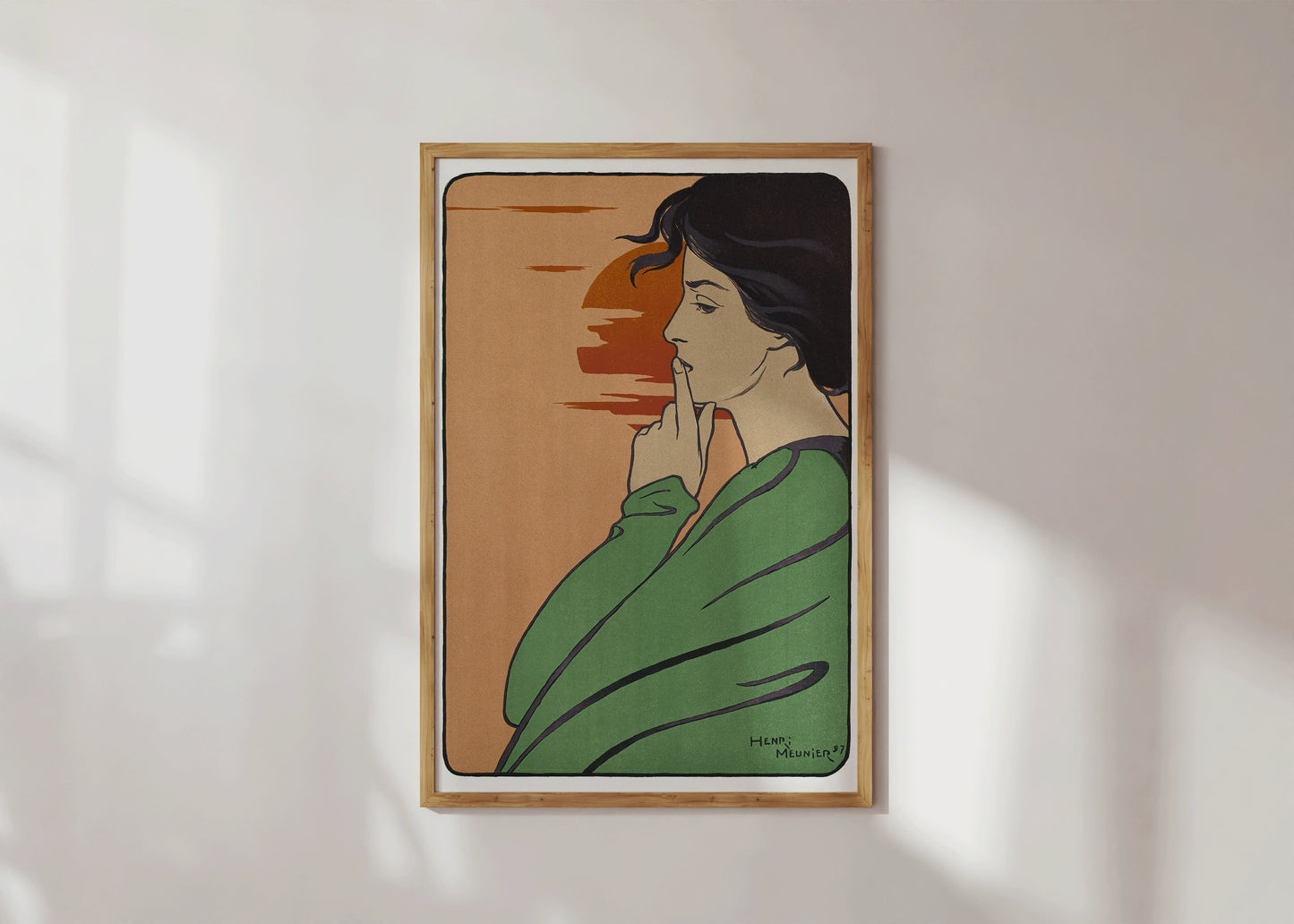 Framed L'Heure du silence (1897) by Henri Georges J. I. Meunier Female Figure Art Print Retro Vintage Ready to Hang Home Office Decor Gift