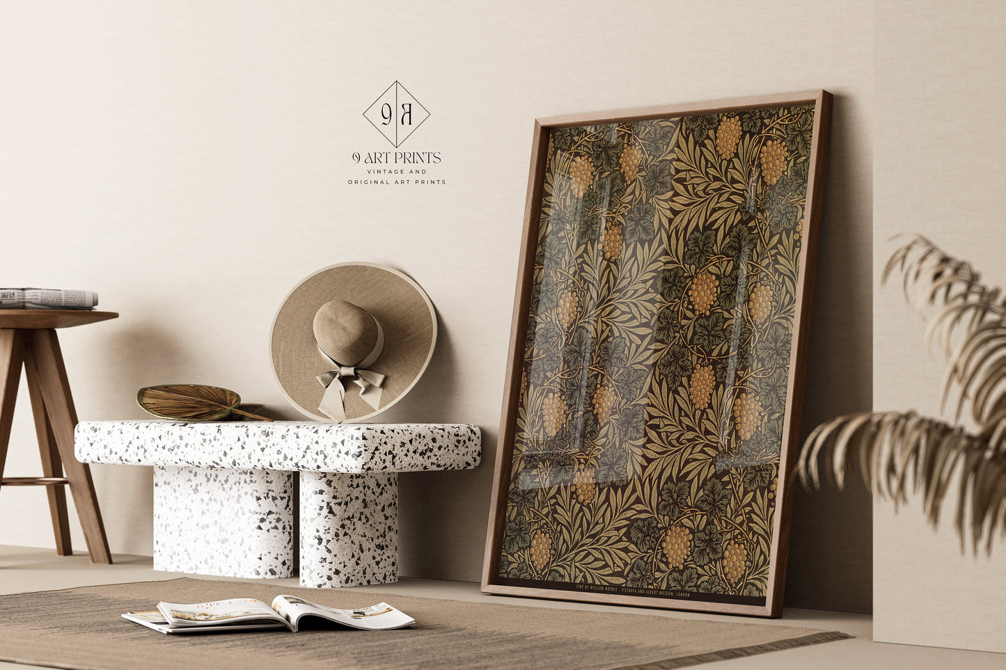 William Morris - VINE | Vintage Botanical Pattern in Brown (available framed and ready to hang or unframed)