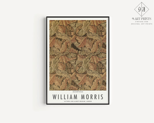 Framed Brown William Morris Poster Acanthus Exhibition Museum Pattern Art Print Nouveau Flower Market Print Ready to hang Home Office Decor