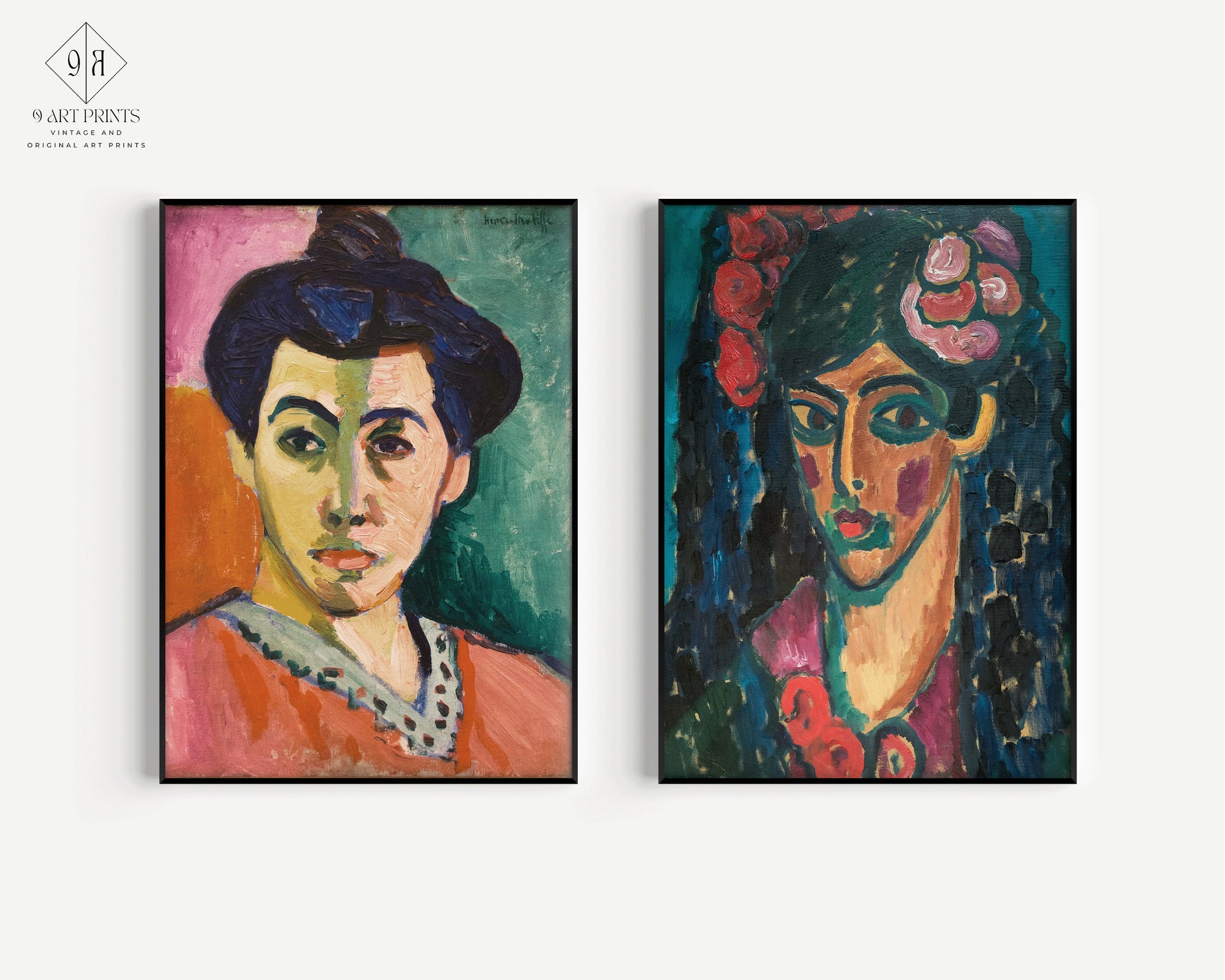 Set of 2 Henri Matisse Alexej Von Jawlensky Spanish Woman Green Stripe Famous Painting Framed Ready to Hang Home Office Poster Print Decor