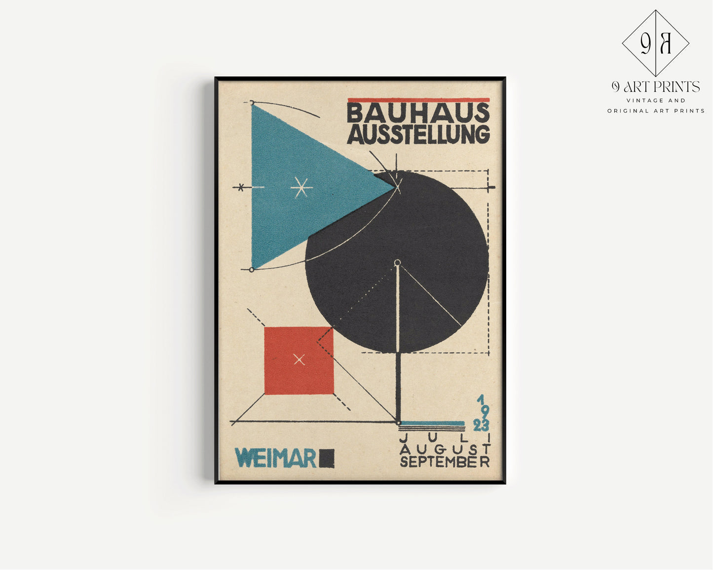 Set of 3 Vintage Bauhaus Posters Mid-Century Ausstellung Print Museum Vintage Minimalist Neutral Shapes Abstract Ready to hang Framed Gift