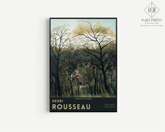 Henri Rousseau Rendezvous in the Jungle Painting Wall Decor Floral Botanical print Gift Idea Famous Framed Ready to Hang Home Office Decor