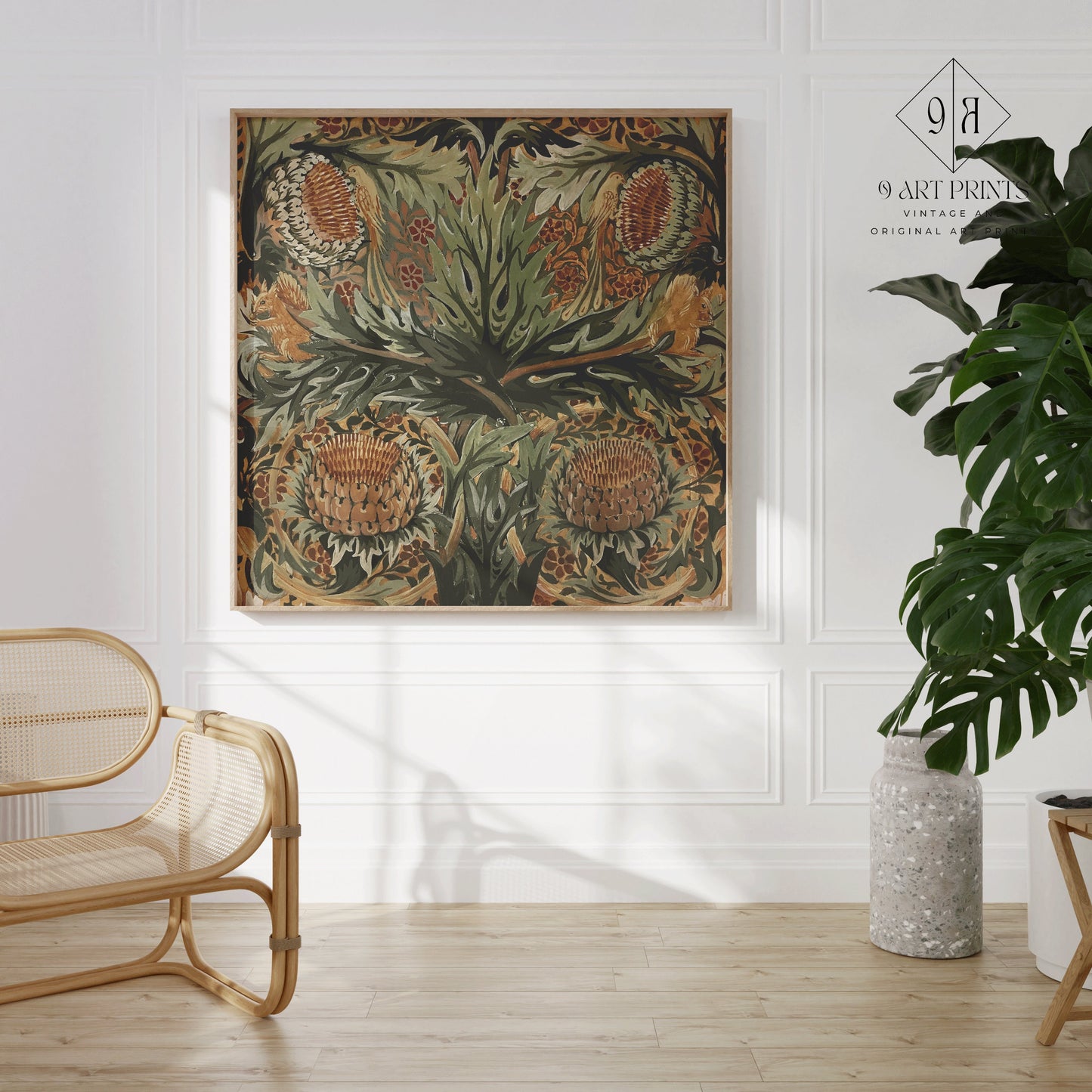 Framed Arthur Haygate Mackmurdo Vintage Pattern Art Botanical Housewarming Square Gift Ready to Hang Home Office Decor