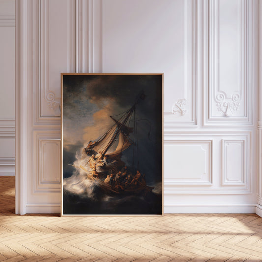 Rembrandt Storm on the Sea of Gallilee Famous Painting Classic Portrait Museum Quality Print Dutch Framed Ready to Hang Home Office Decor