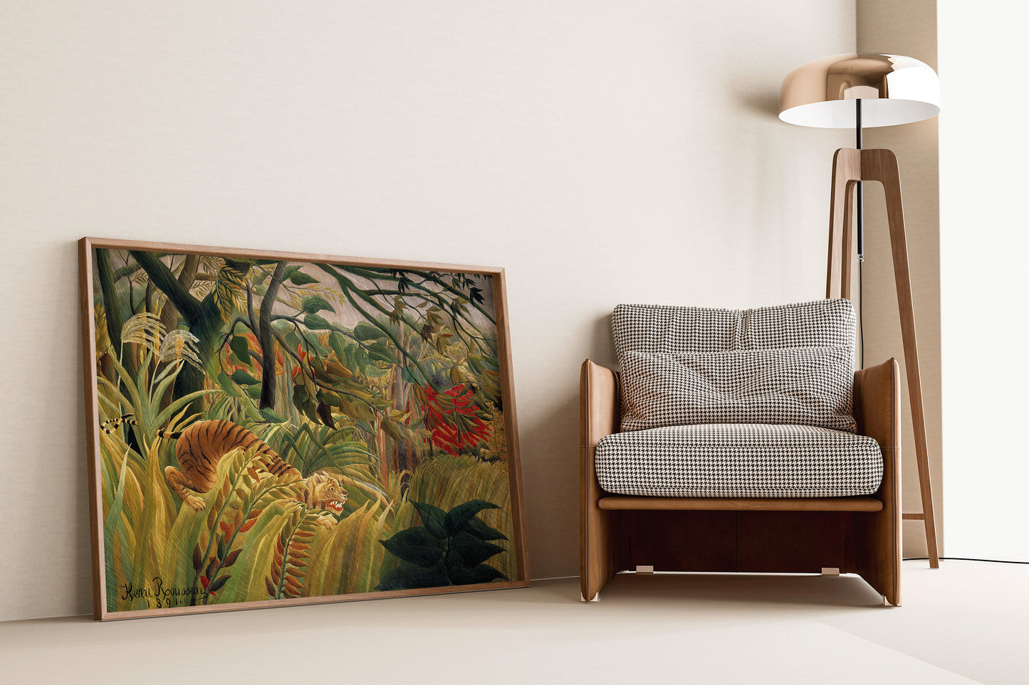 Henri Rousseau Tiger in a Tropical Jungle Painting Wall Decor Floral Botanical print Gift Idea Famous Framed Ready to Hang Home Office Decor