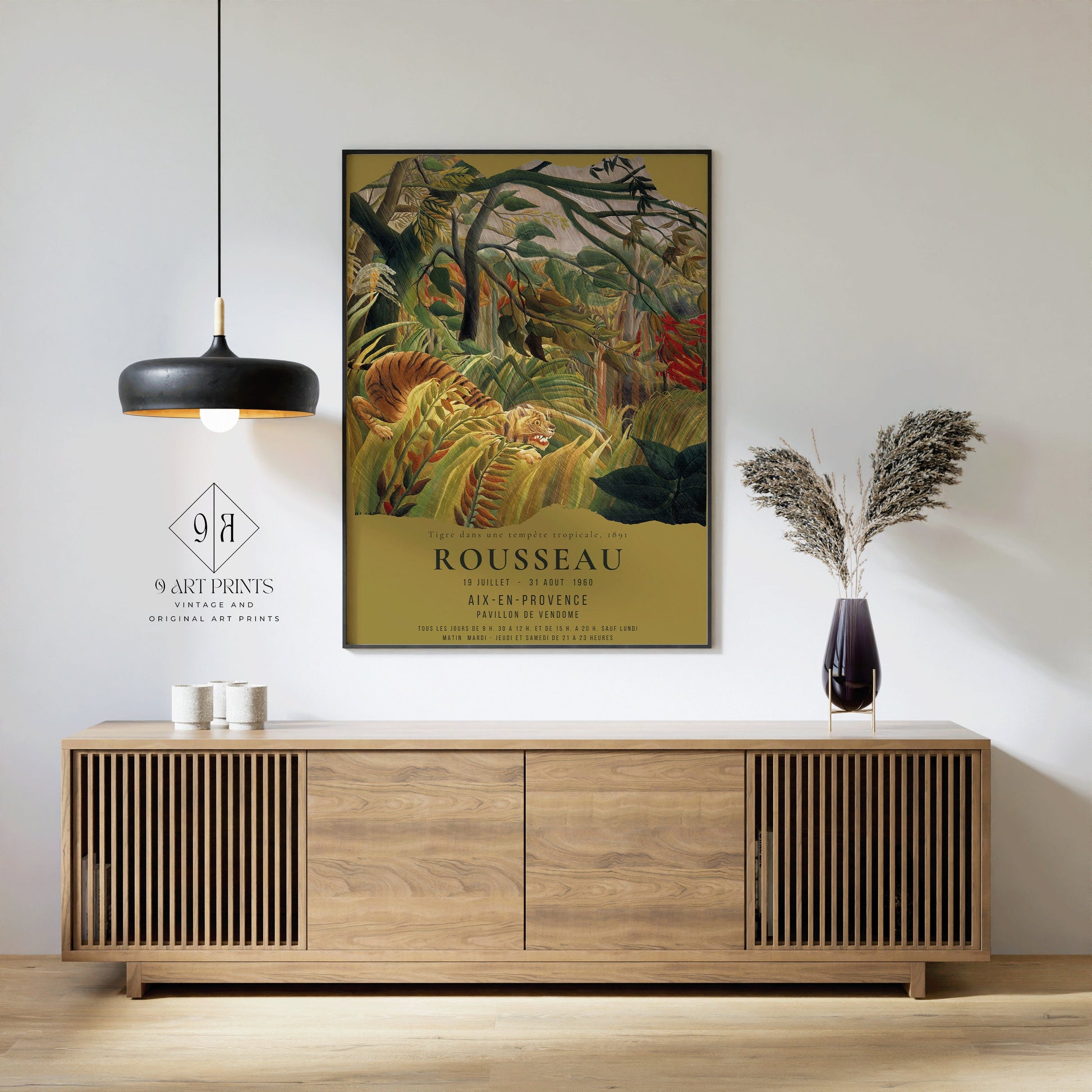 Henri Rousseau Tiger in a Tropical Jungle Poster Painting Wall Decor Floral print Gift Idea Famous Framed Ready to Hang Home Office Decor