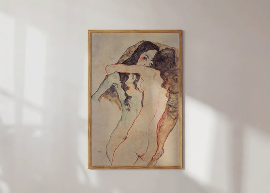 Egon Schiele Two Embracing Women Nude Fine Art Poster Famous Painting Vintage Exhibition Ready to hang Framed Home Office Decor Museum Print