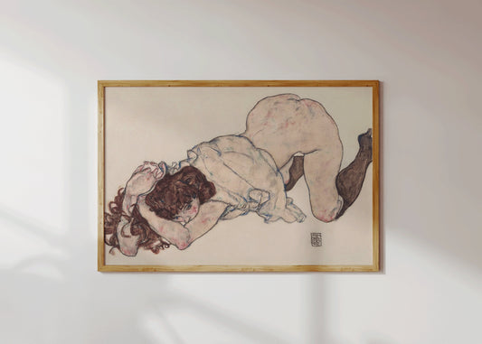 Egon Schiele Kneeling Girl Nude Fine Art Poster Famous Painting Vintage Exhibition Ready to hang Framed Home Office Decor Museum Print