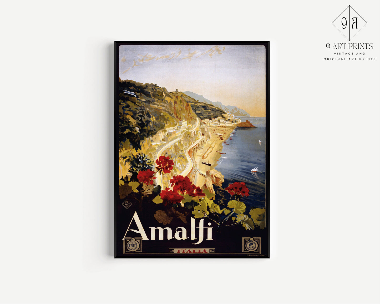 Framed Vintage Travel Poster Amalfi Italy Retro Art Print Exhibition Poster Portrait Modern Gallery Framed Ready to Hang Home Office Decor