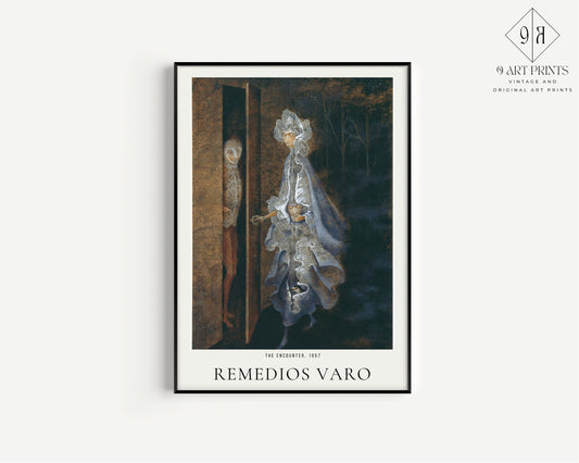 Remedios Varo The Encounter Fine Surreal Art Famous Mexican Iconic Painting Vintage Ready to hang Framed Home Office Decor Print Gift Idea