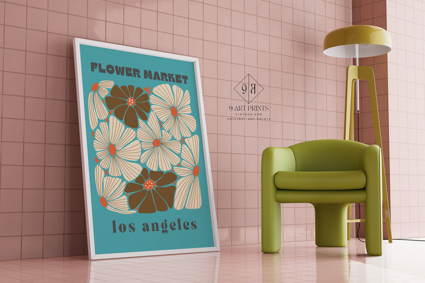 Framed Flower Market Los Angeles Groovy Retro 70s 60s Poster Botanical Floral Decor Poster Ready to hang Home Office Decor Gift for Her