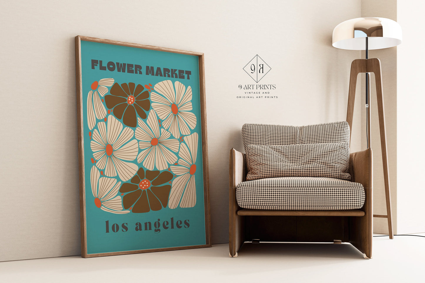 Framed Flower Market Los Angeles Groovy Retro 70s 60s Poster Botanical Floral Decor Poster Ready to hang Home Office Decor Gift for Her