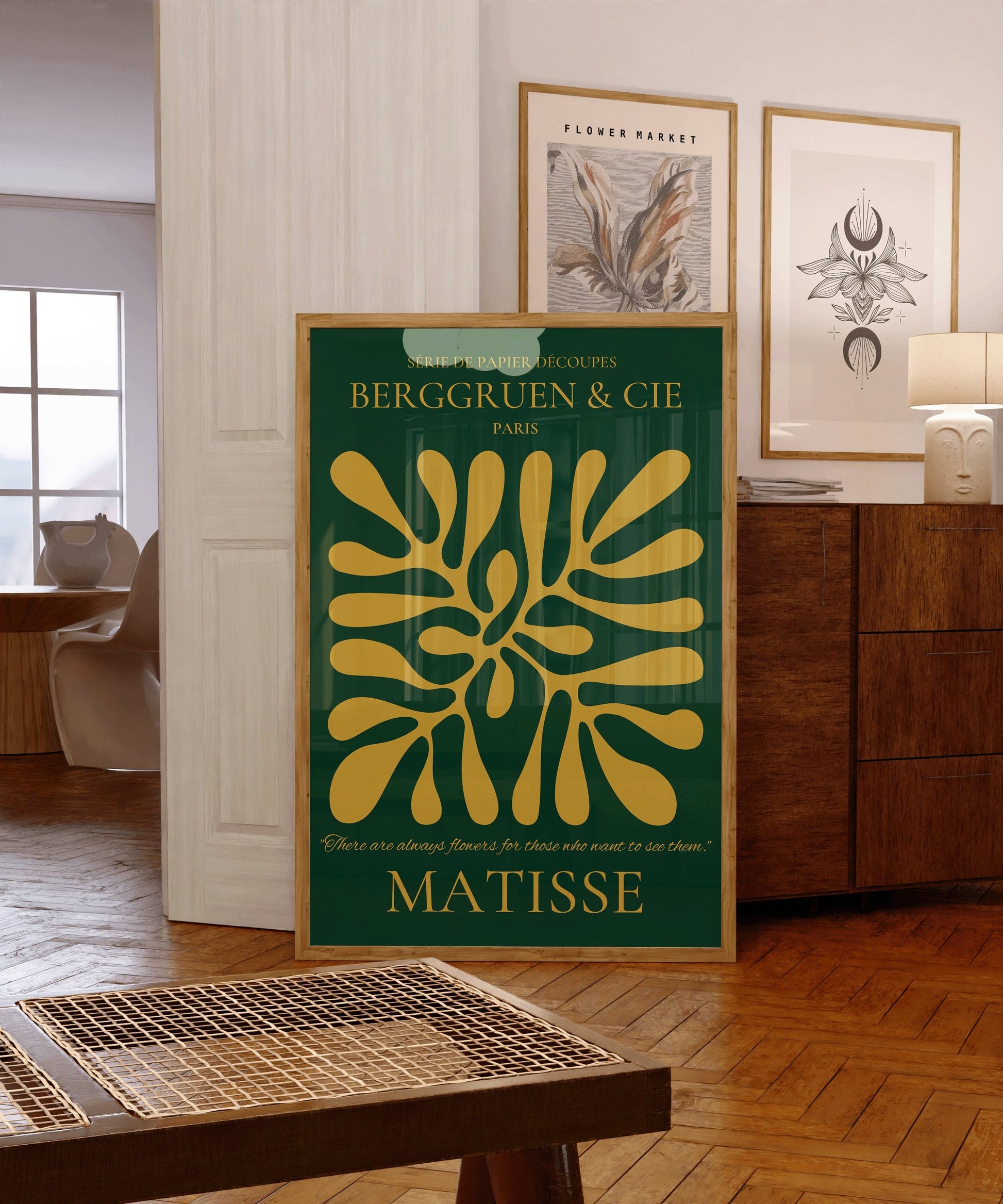 Henri Matisse Forest Green Gold Emerald Leaf Poster Papier Decoupes Exhibition Museum Abstract Art Mid Century Modern Ready to hang Decor
