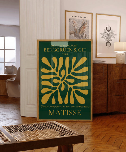 Henri Matisse Forest Green Gold Emerald Leaf Poster Papier Decoupes Exhibition Museum Abstract Art Mid Century Modern Ready to hang Decor