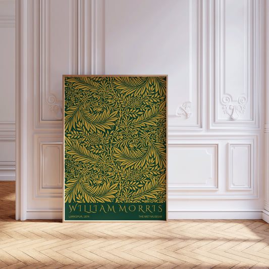 Forest Green William Morris Gold Poster Larkspur Exhibition Art Print Nouveau Flower Pattern Framed Museum Exhibition Print Ready to hang