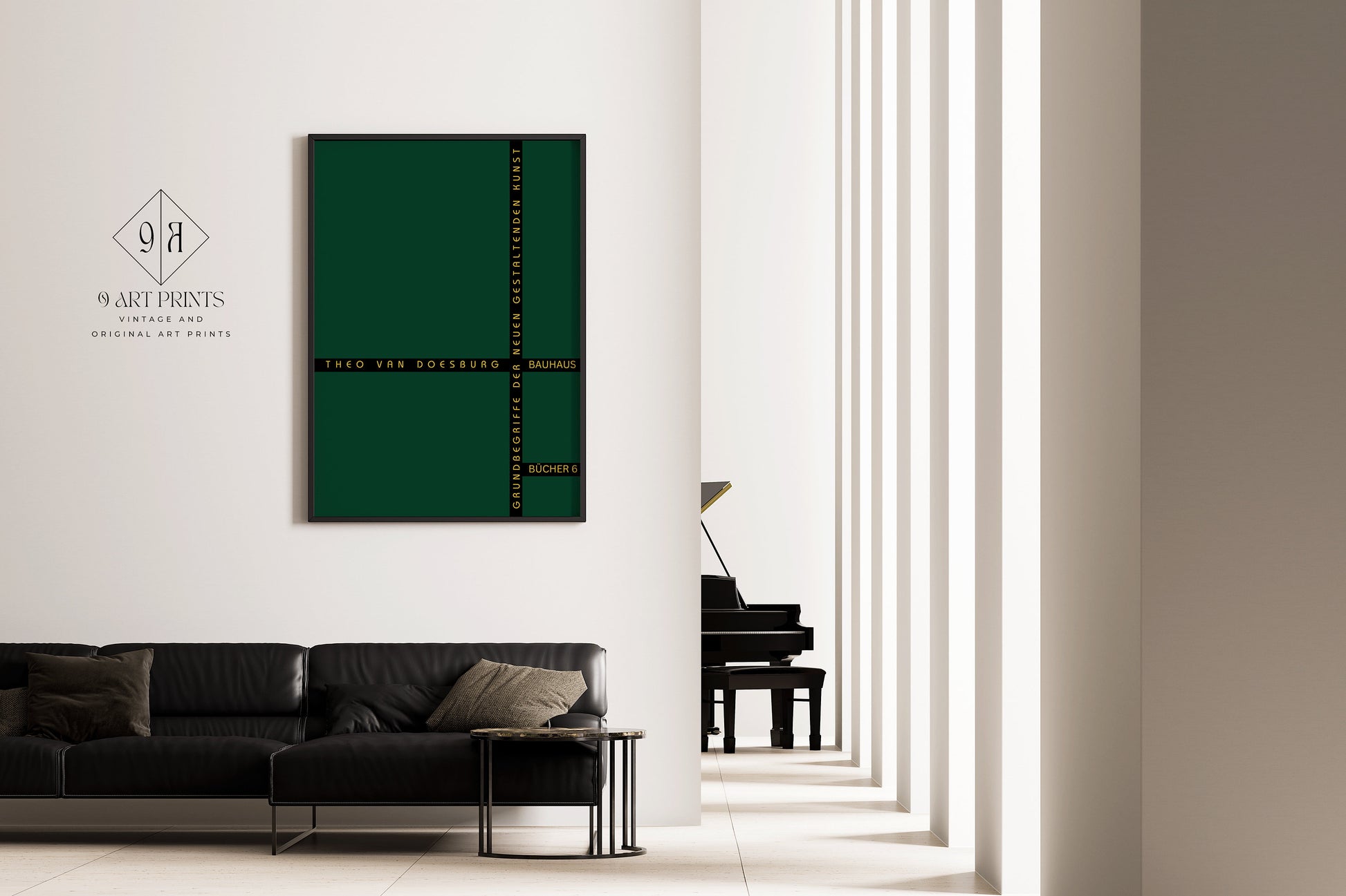 Bauhaus Forest Green Gold Poster Mid-Century Modern Print 60s Vintage Bucher Framed Abstract Museum Art Ready to hang Home Office Decor