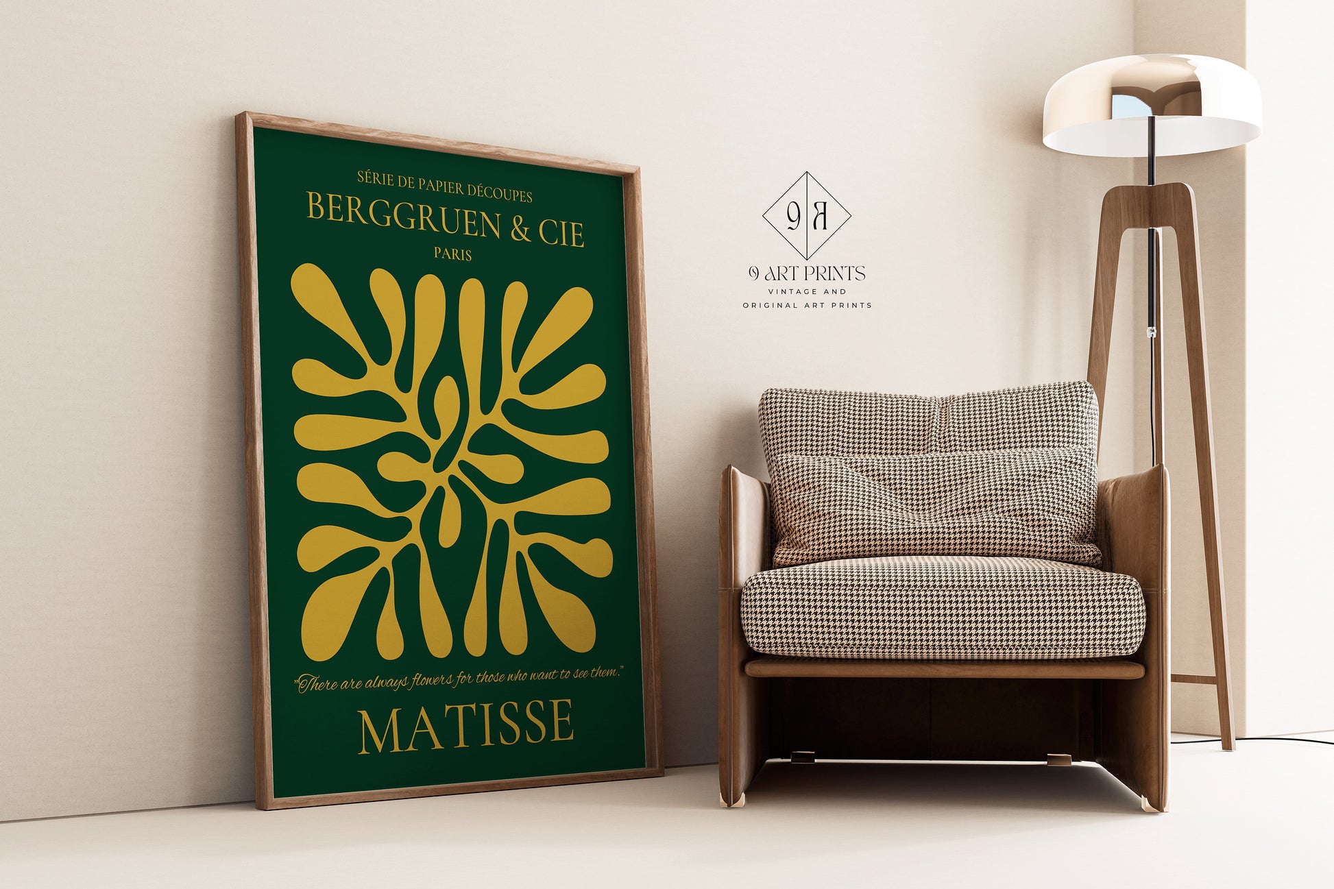 Set of 3 Bauhaus William Morris Matisse Forest Green Emerald gold Art Print Vintage Minimalist Framed Ready to Hang Home Office Decor Gift