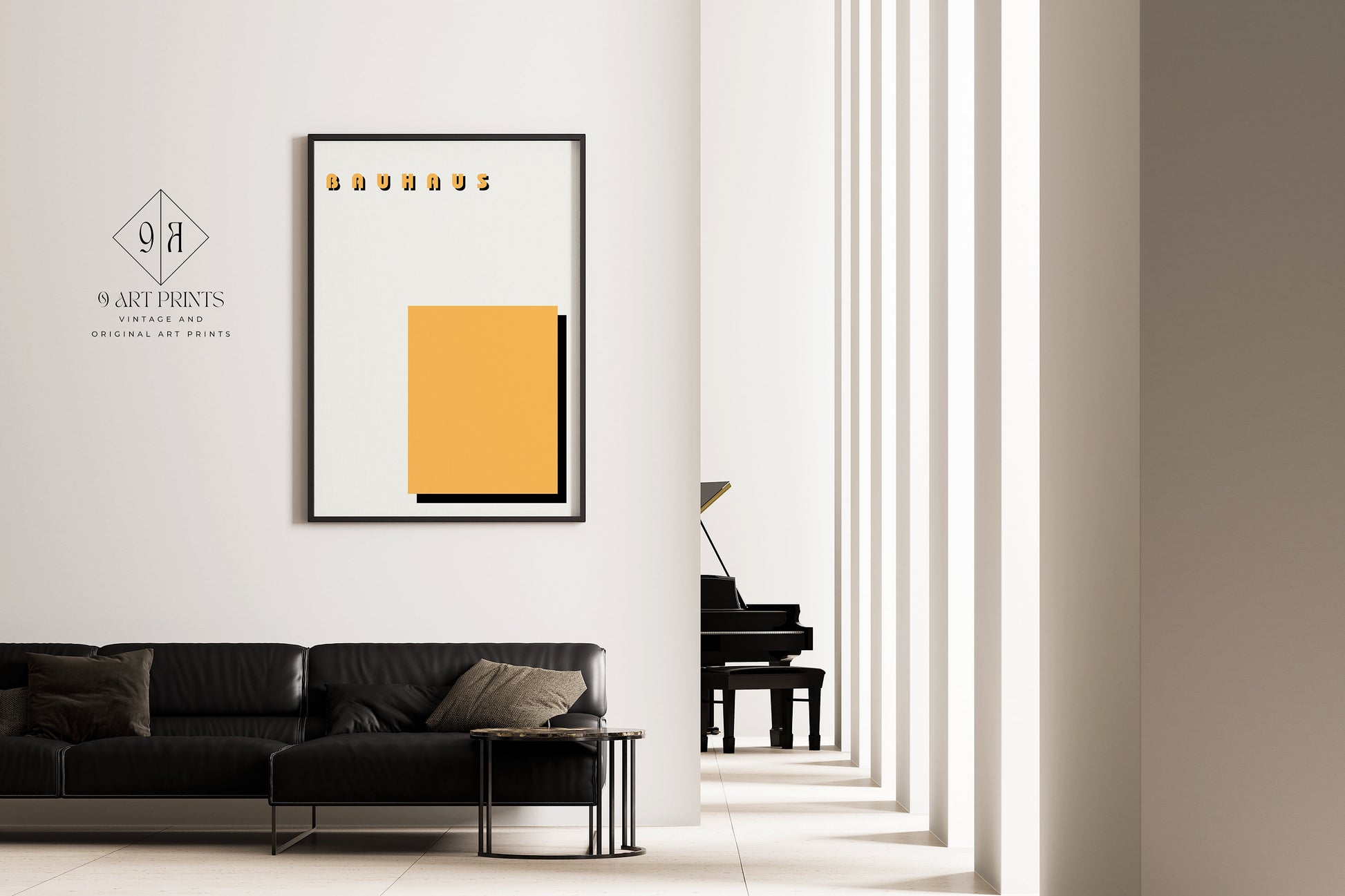 Framed Bauhaus Minimalist Poster Black and Yellow Mid-Century Modern Art Print 60s Vintage Circle Exhibition Abstract Ready to hang Framed