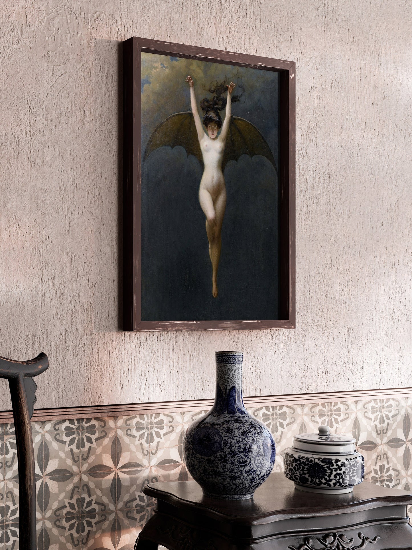 The Bat Woman Pénot Dark Gothic Surreal Art Famous Mexican Iconic Painting Vintage Ready to hang Framed Home Office Decor Print Gift Idea