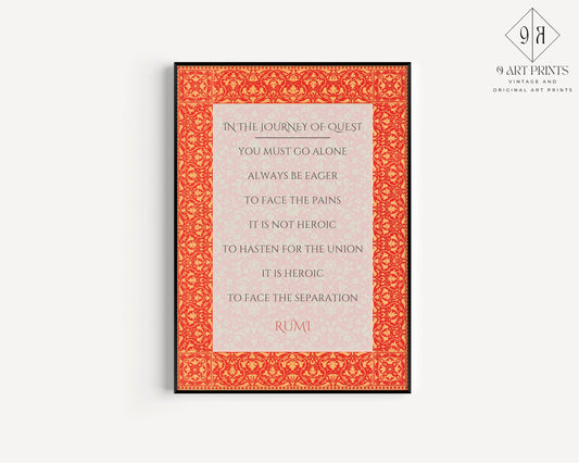 Framed Rumi JOURNEY OF QUEST Inspirational quote Positive print Best friend gift for family Ready to Hang Unique Home Office Decor Gift Idea