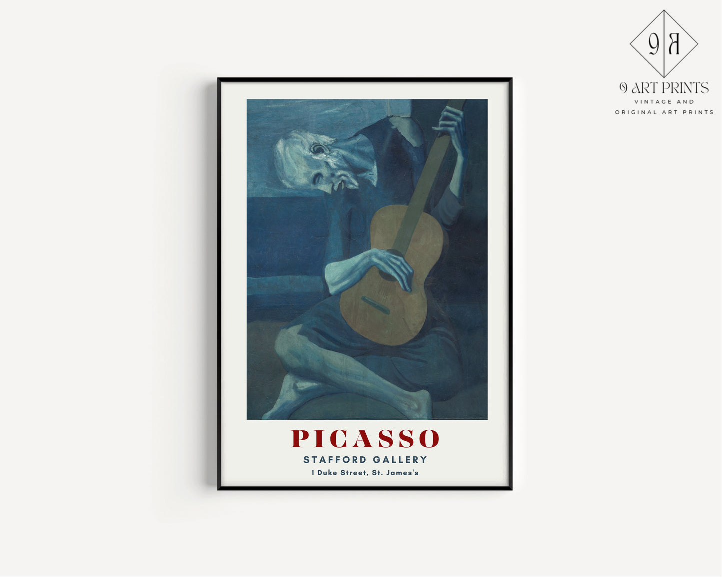 Framed Picasso The Old Guitarist Famous Painting Art Print Exhibition Museum Poster Ready to Hang Home Office Decor Gift Idea Blue Period