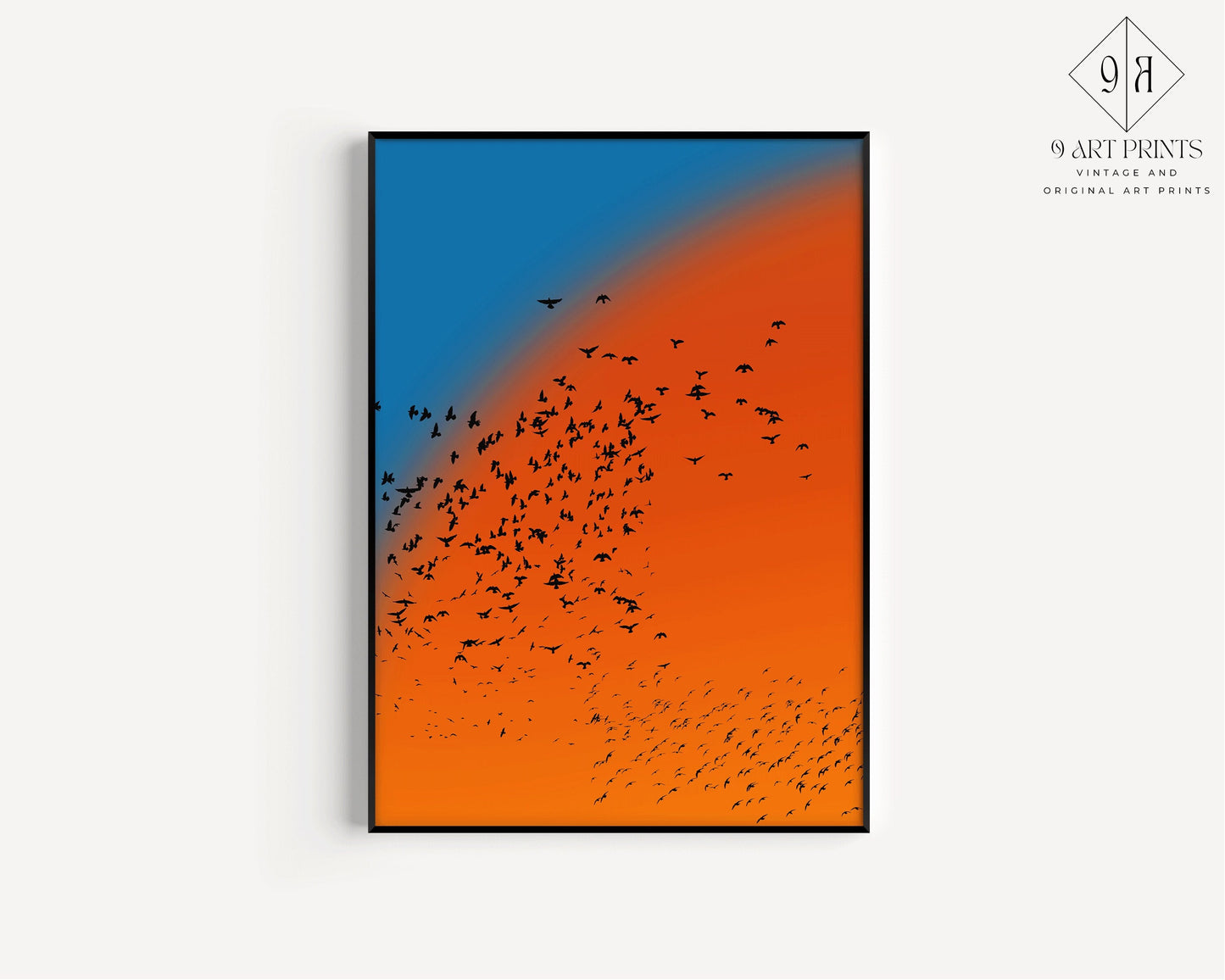 Framed Sunset Birds Mid Century Abstract Art Print Retro Minimal Wall Japanese Minimalism Home Illustrated Ready to hang Home Office Decor