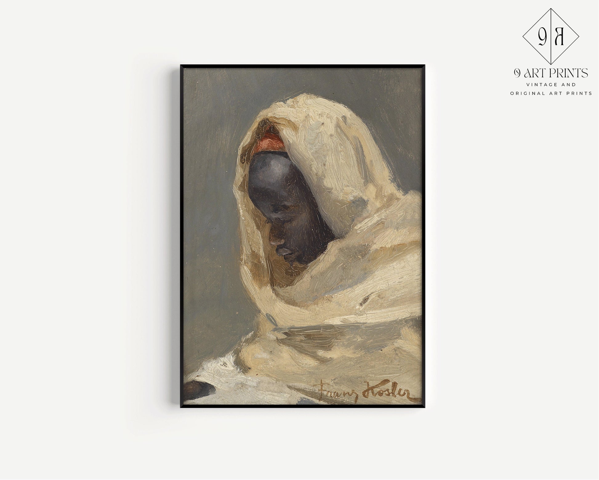 Franz Xaver Kosler A Bedouin Man Orientalist Fine Art Famous Iconic Painting Vintage Ready to hang Framed Home Office Decor Print Gift Idea