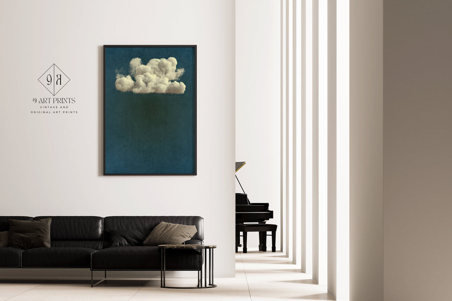 Framed Moody Vintage Clouds Midnight Blue Dark Wall Art Academia Study Classic Modern Gallery Landscape Ready to Hang Home Office Decor