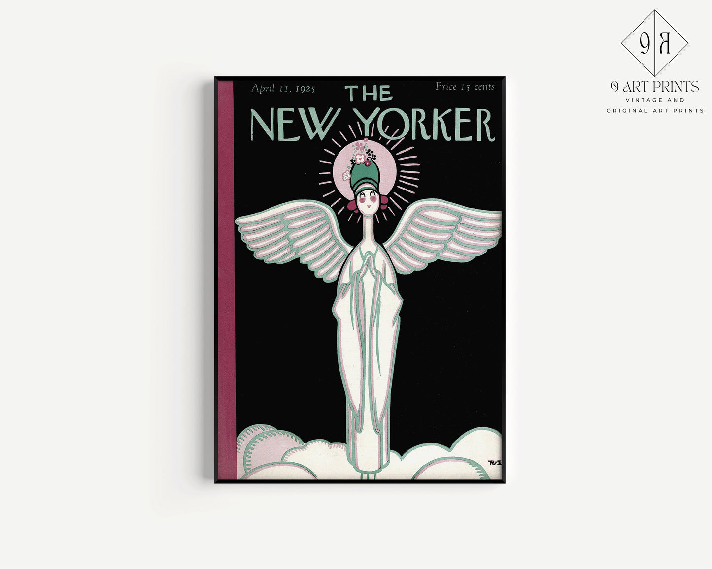 Set of 2 New Yorker Magazine Cover Print Black Green Red Retro Vintage Style Aesthetic Art Print Home Office Decor Ready to hang Framed Gift