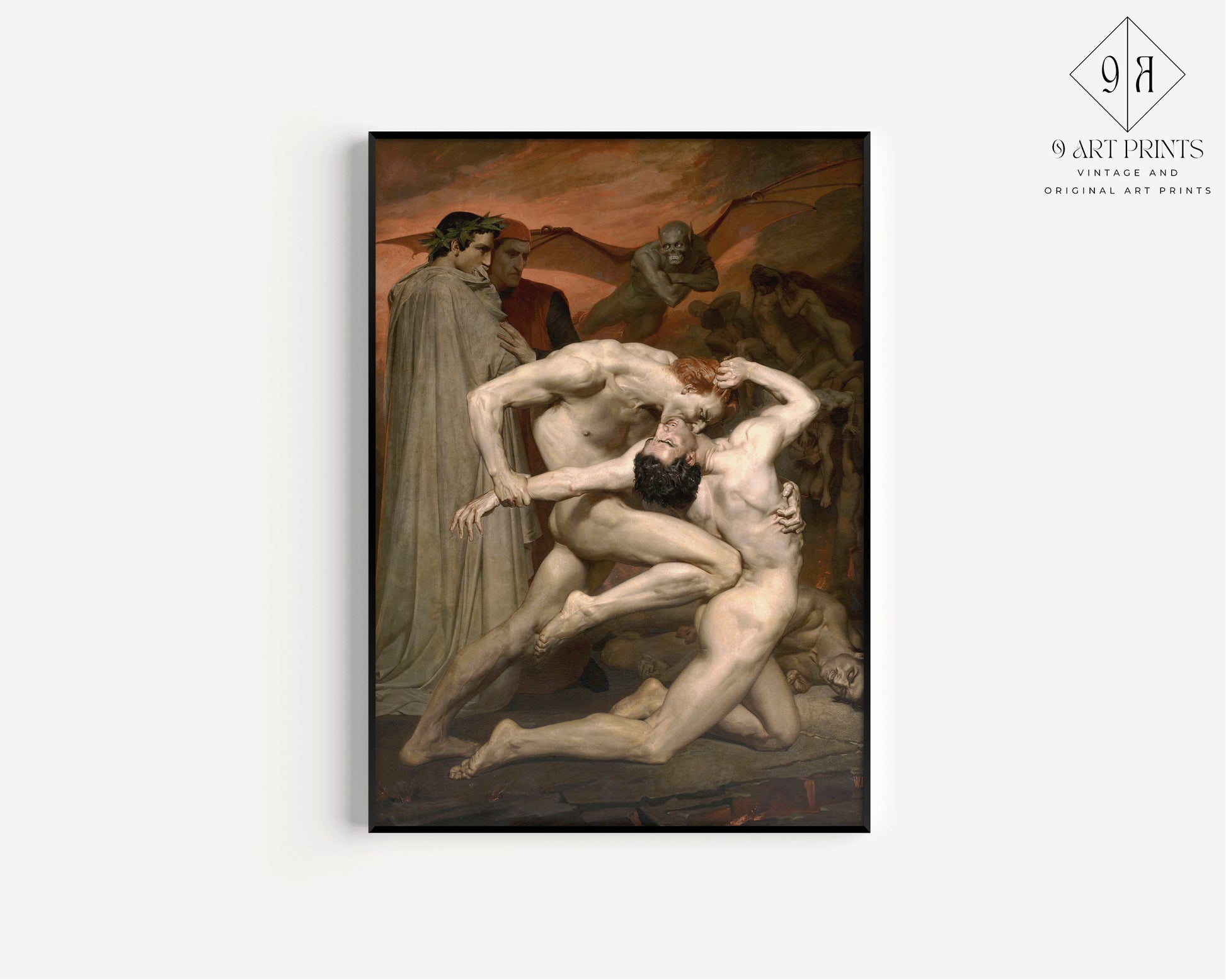 Bouguereau Dante and Vergil Artist Gothic Art Famous Academia Iconic Painting Vintage Ready to hang Framed Home Office Decor Print Gift Idea