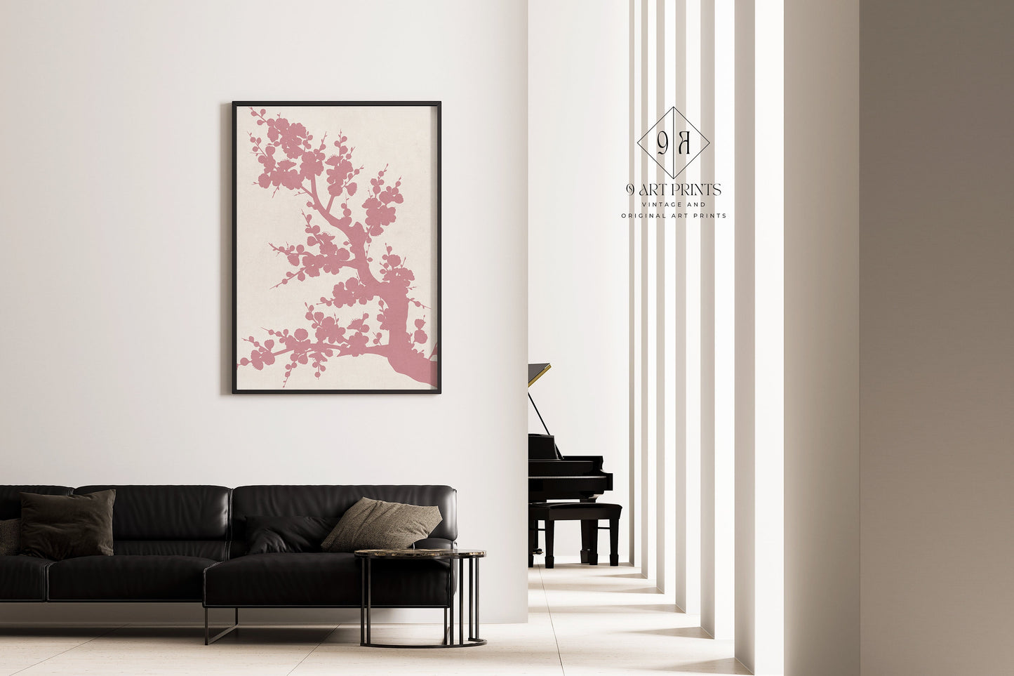 Framed White Pink Japanese Pattern Print Sakura Exhibition Poster Cherry Blossom Set Japanese Minimalism Ready to hang Home Office Decor