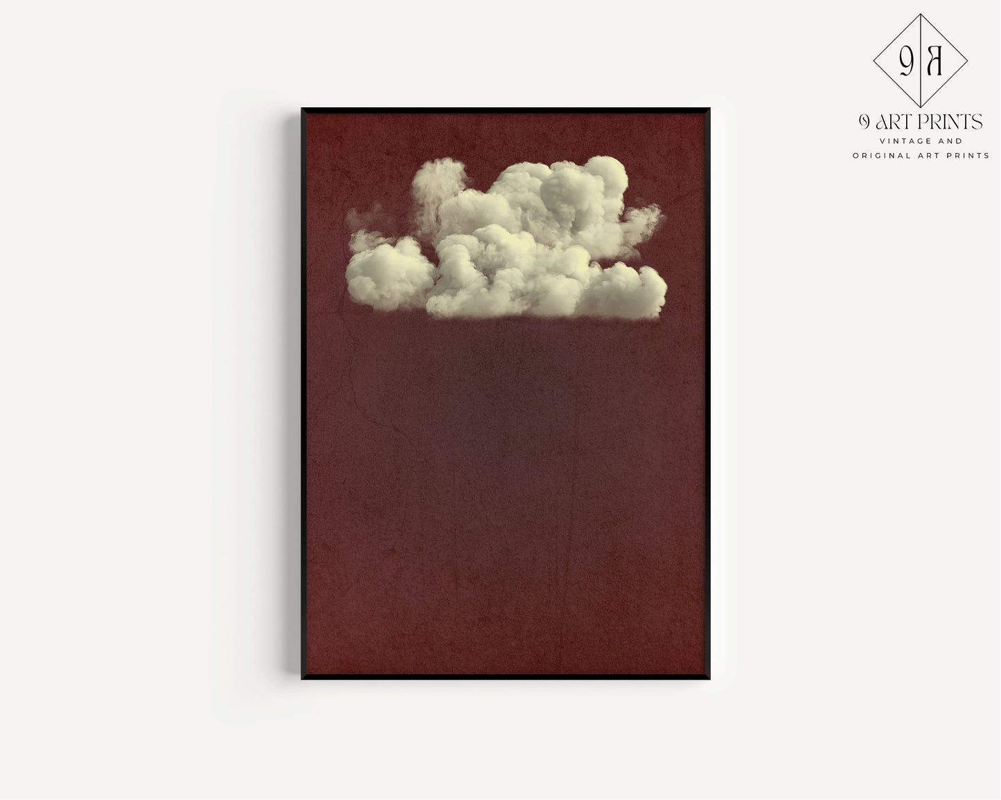 Framed Moody Vintage Clouds Dark Red Wall Art Academia Study Classic Modern Gallery Landscape Ready to Hang Home Office Decor