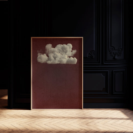 Framed Moody Vintage Clouds Dark Red Wall Art Academia Study Classic Modern Gallery Landscape Ready to Hang Home Office Decor