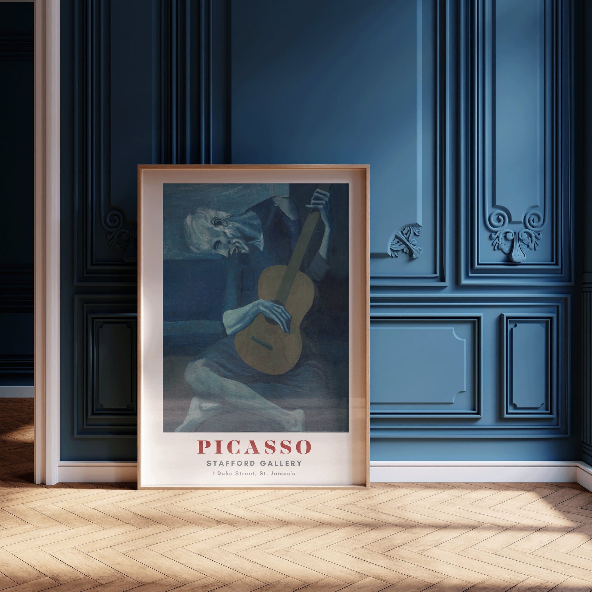 Framed Picasso The Old Guitarist Famous Painting Art Print Exhibition Museum Poster Ready to Hang Home Office Decor Gift Idea Blue Period