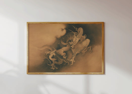 Kanō Hōgai - Two Dragons in Clouds Print - Available framed or unframed