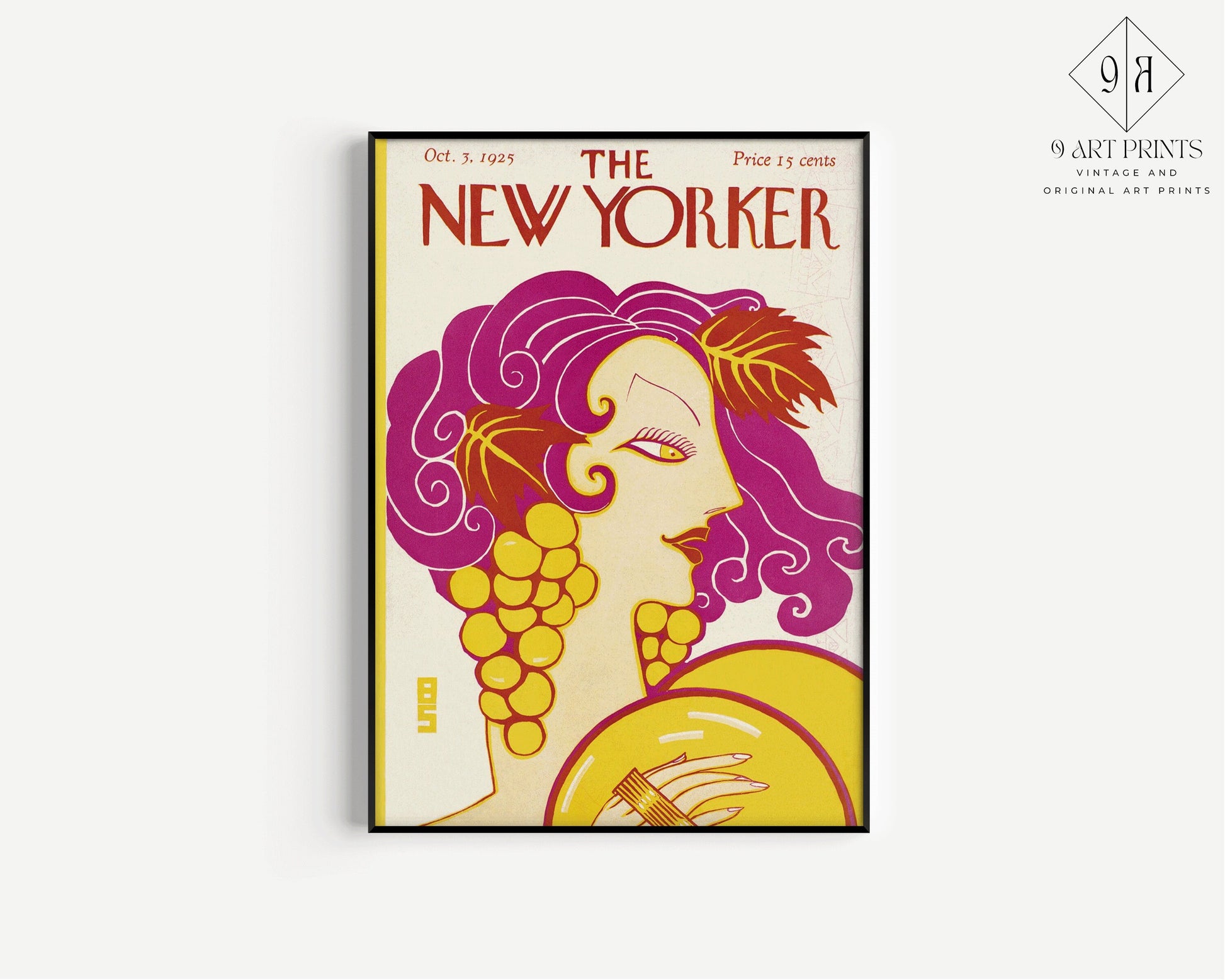 Framed New Yorker Cover Vintage Magazine Yellow Purple Issue Oct 1925 Poster Portrait Modern Gallery Framed Ready to Hang Home Office Decor