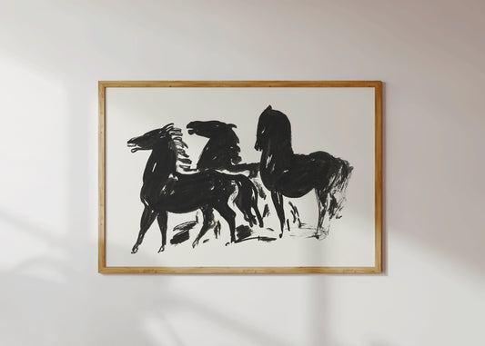 Leo Gestel - Three Black Horses | Vintage Neutral Sketch Art (available framed or unframed)