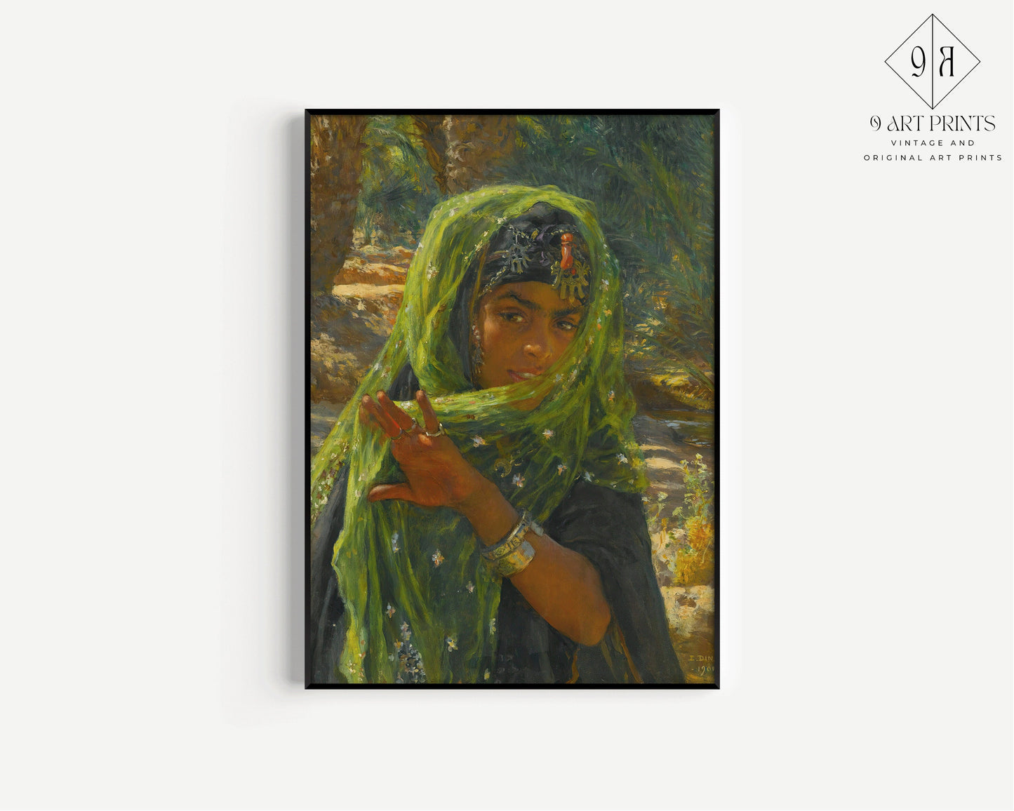 Dinet The Girl in the Green Scarf Famous Orientalist Painting Classic Portrait Museum Quality Print Framed Ready to Hang Home Office Decor