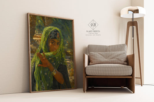 Dinet The Girl in the Green Scarf Famous Orientalist Painting Classic Portrait Museum Quality Print Framed Ready to Hang Home Office Decor