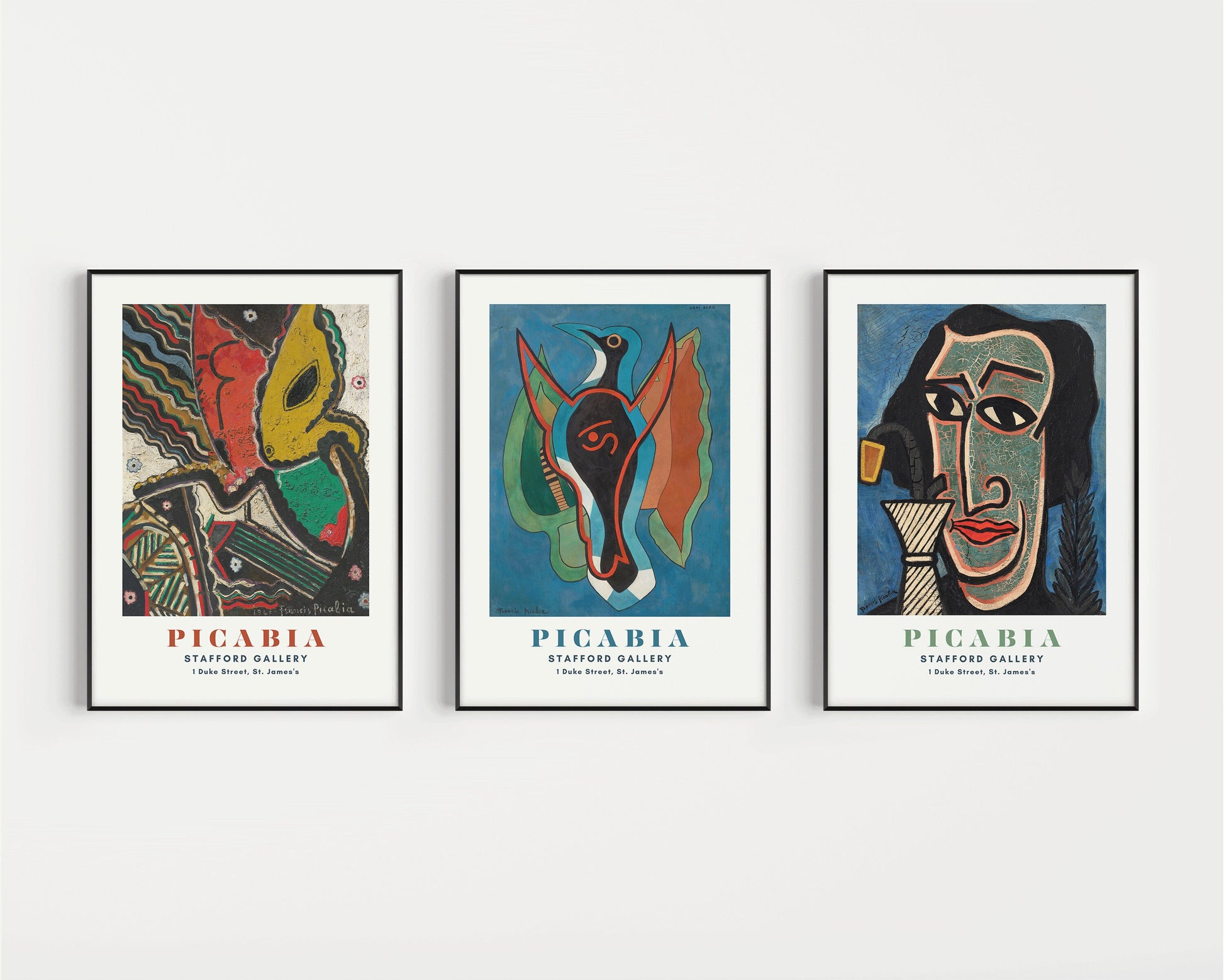 Set of 3 Francis Picabia Abstract Colorful Exhibition Modern Print Vintage Museum Eclectic Posters Ready to hang Framed Home Office Decor