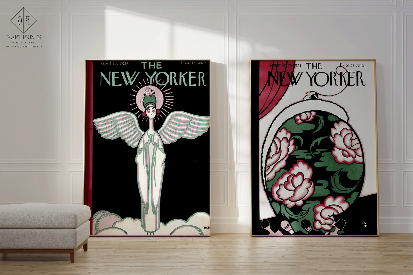 Set of 2 New Yorker Magazine Cover Print Black Green Red Retro Vintage Style Aesthetic Art Print Home Office Decor Ready to hang Framed Gift