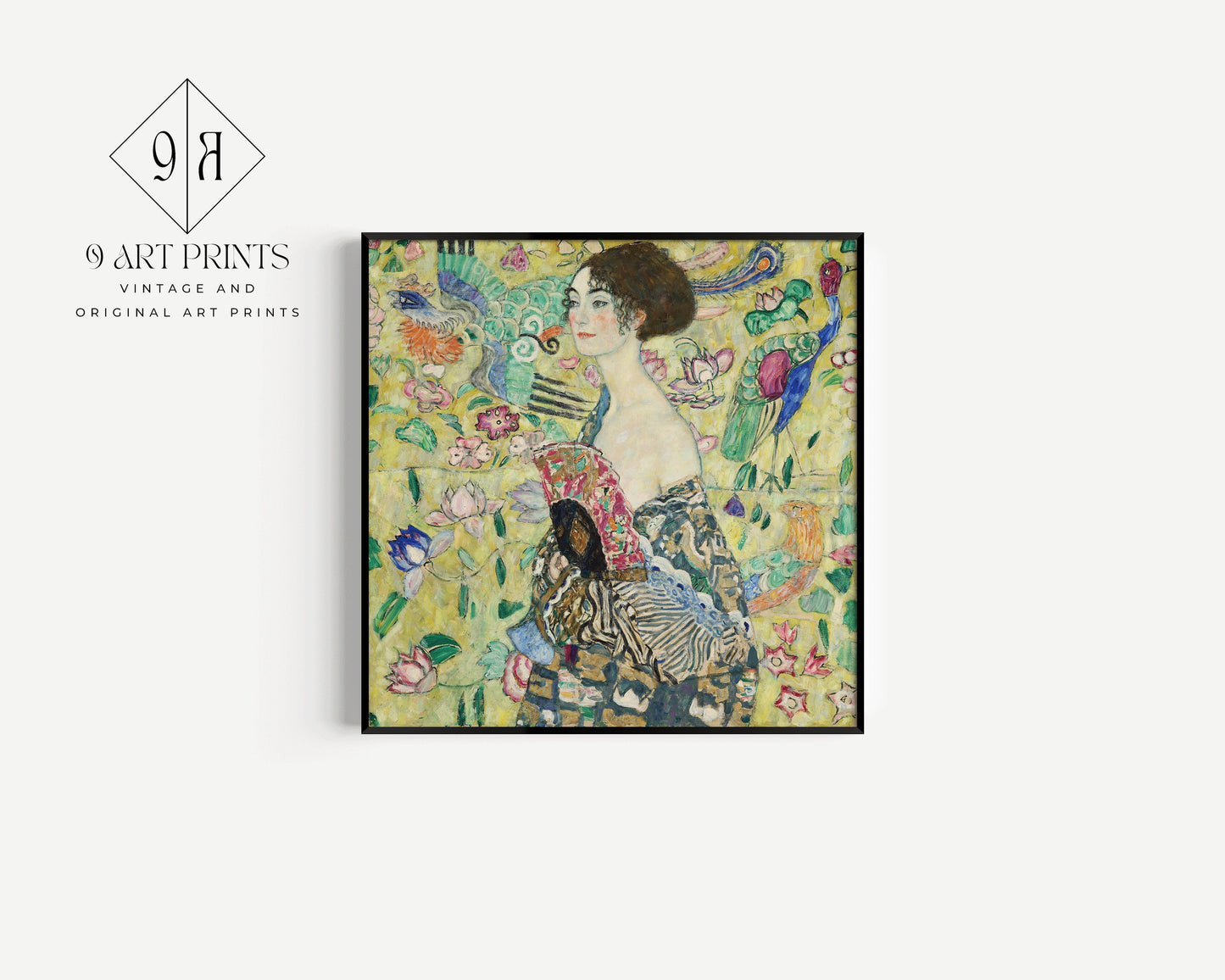 Gustav Klimt Lady With A Fan Print Poster Famous Painting artist Poster Housewarming Framed Square Gift Ready to Hang Decor Home Office