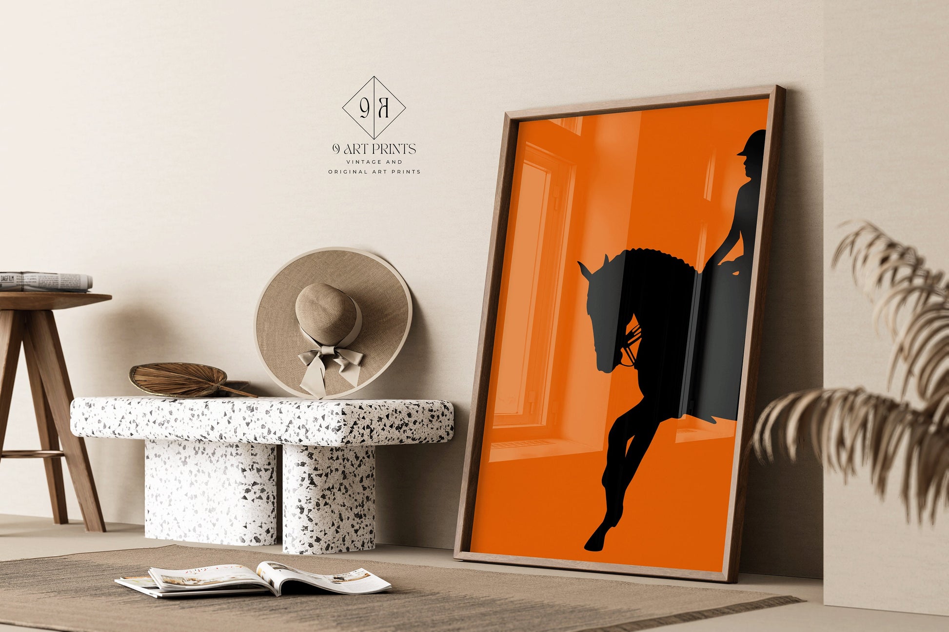Dressage Horse and Rider Poster in Orange | Equestrian Art (available framed or unframed)