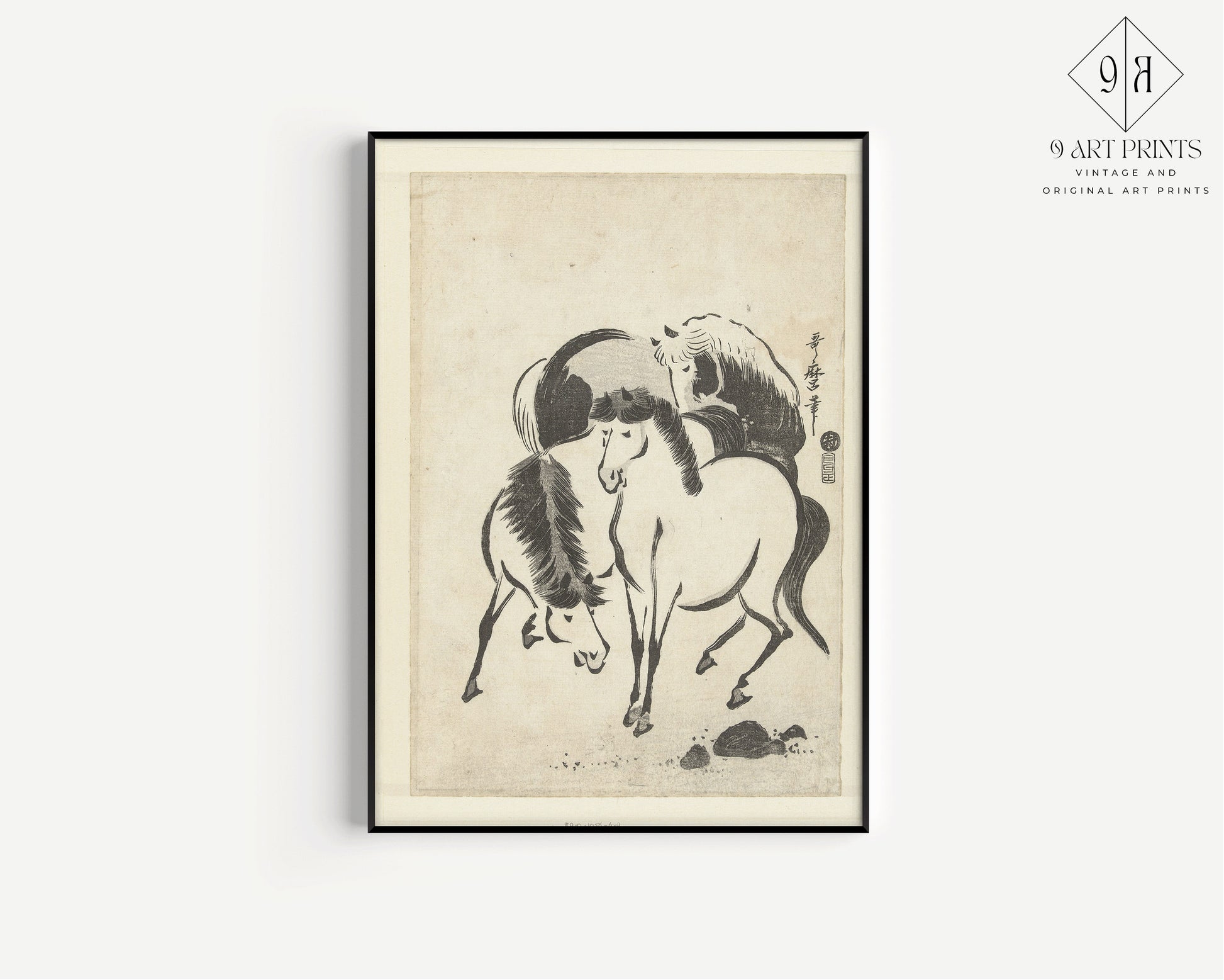 Utagawa Kitamaro - Three Horses | Japanese Vintage Neutral Sketch Art (available framed or unframed)