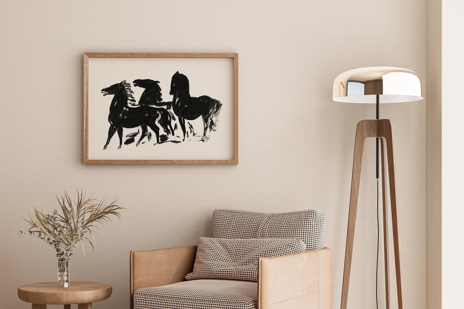 Leo Gestel - Three Black Horses | Vintage Neutral Sketch Art (available framed or unframed)