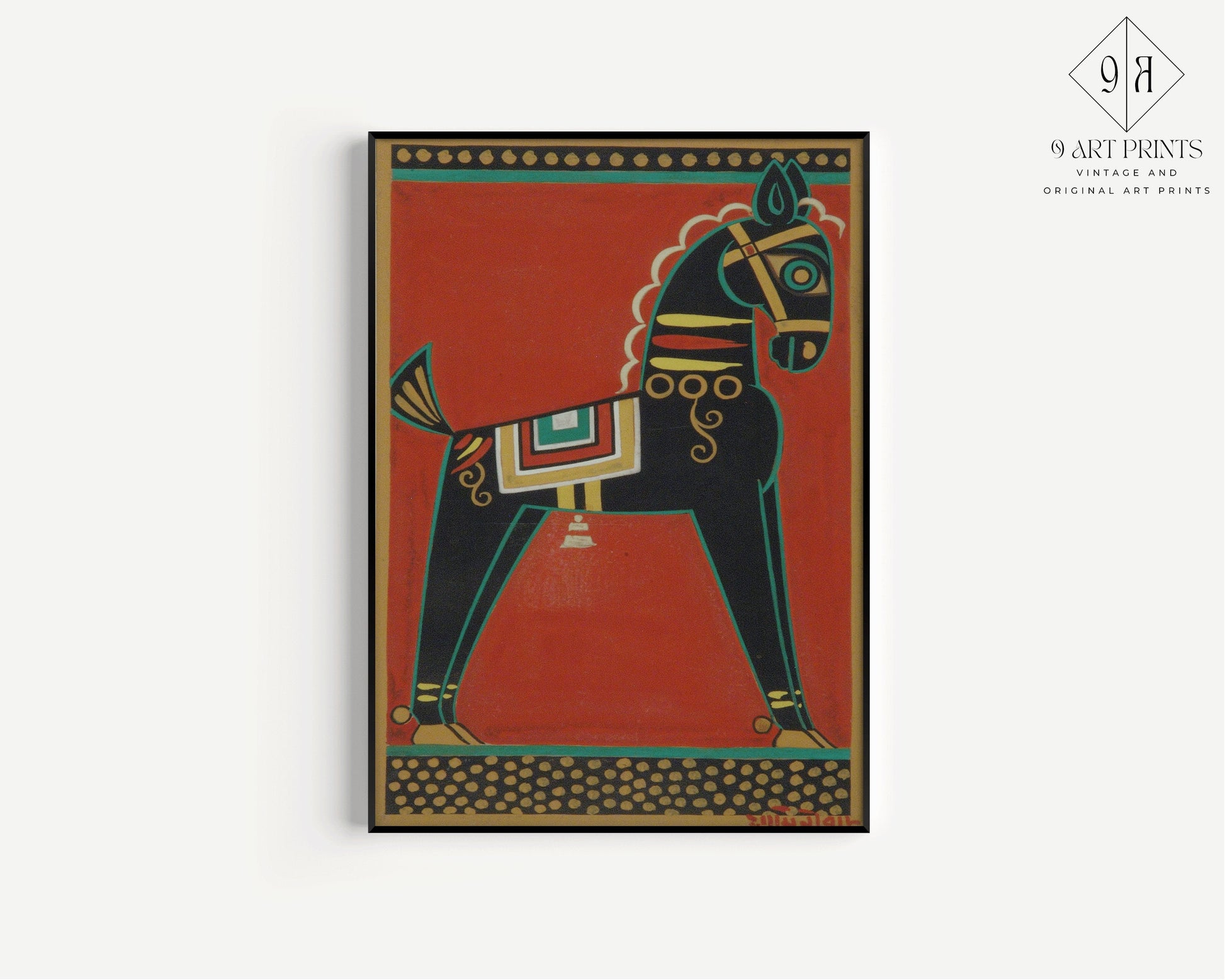 Jamini Roy - Black Horse (Kalo Ghora) | Bengali Art (available framed or unframed)