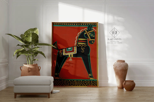 Jamini Roy - Black Horse (Kalo Ghora) | Bengali Art (available framed or unframed)