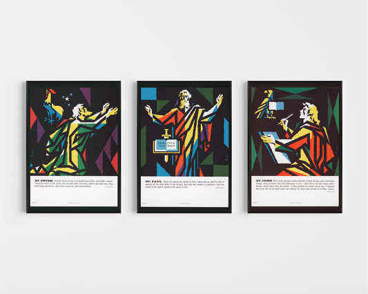 Josef Binder - St. Peter, St. Paul and St. John | Set of 3 Christian Art Posters, Mid-century Modern Design (available framed or unframed)