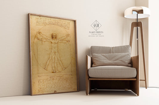 Leonardo Da Vinci - The Vitruvian Man | Iconic Renaissance Painting (available framed or unframed)